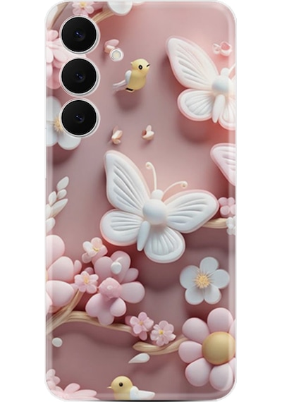 Samsung Galaxy Uyumlu S25 Fe Kılıf Boutique Baskılı Resimli Pembe Kelebekler Pcode -088