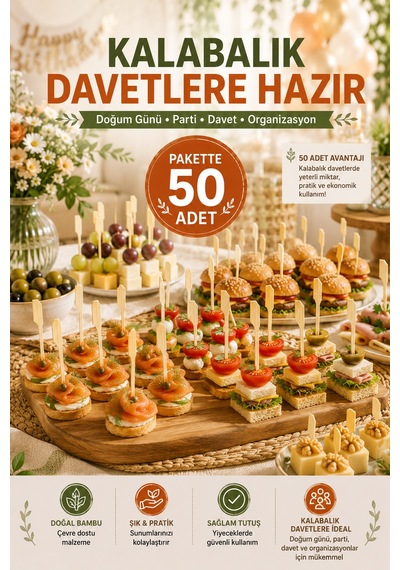 50 Li Dekoratif Golf Saplı Bambu Kürdan 12cm Kanepe Parti Davet Sunum Kokteyl Aperatif Kürdan Seti