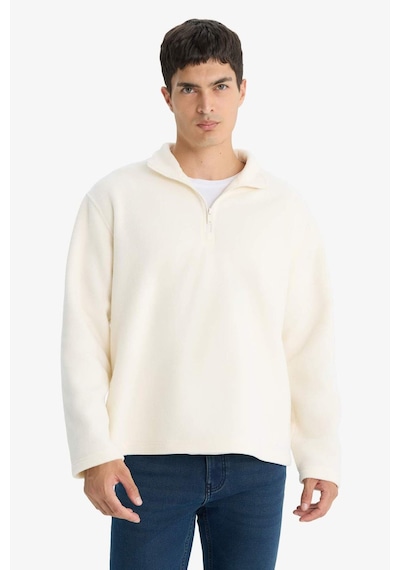 Defacto Relax Fit Yarım Fermuarlı Polar Sweatshirt F0448ax25auer140 Ekru-er140