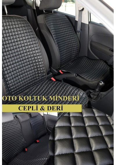 Deri Cepli & Su Geçirmez Sırtlı Oto Koltuk Minder Seti - Koltuk Koruma Kılıfı Ön & Arka Tam Set
