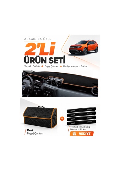 Dacia Duster 2 Nesil Makyajlı Makyajsız 2018-2023 Torpido + Deri Çanta - Siyah-kahverengi - Da008