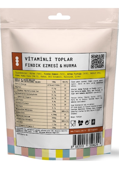 Fropie Vitaminli Kids Meyve Topları - Antep Fıstığı Kaplı & Fındık Ezmeli 80 G Fropie Vitaminli Kids Meyve Topları - Antep Fıstığı Kaplı & Fındık Ezmeli 80 G