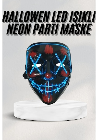 Mey İthalat Led Işıklı Neon Maske Cadılar Bayramı Maskesi Korkunç Korku Maskesi