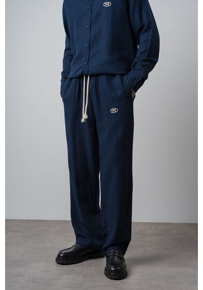 Respire Erkek R Nakışlı Müslin Baggy Pantolon Lacivert