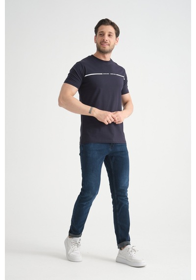 Shooter Sportwear Shooter Erkek T-shirt %100 Pamuk Nefes Alan Bisiklet Yaka Regular Fit Lacivert