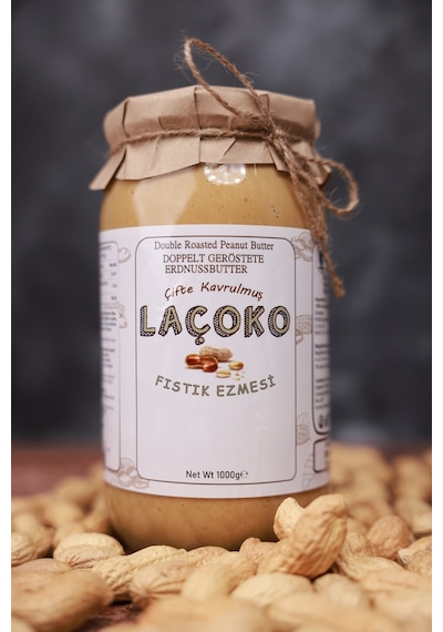 Laçoko İsme Özel Şekersiz Glutensiz Vegan Çifte Kavrulmuş Yer Fıstığı Ezmesi 4 x 1 KG