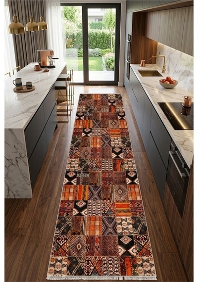 Dekoratif Halı Kaymaz Taban Leke Tutmaz Yıkanabilir Kilim Özel Ölçü Salon Halısı 3046