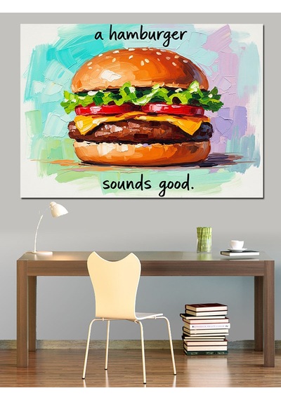 Suluboya Hamburger Yemek Sanatı Dekoratif Kanvas - Mdf Ahşap Tablo