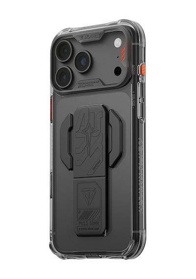 Apple Uyumlu iPhone 18 Pro Kılıf M-safeli Teknoloji Desenli Skinarma Helio Ce Mag Charge Standlı Kapak Füme