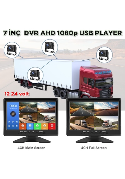7 İnç 4 Ch Ahd 1080p Ultra Hd 512 Gb Dvr-usb-bsd Monitör Seti 12 - 24 Volt