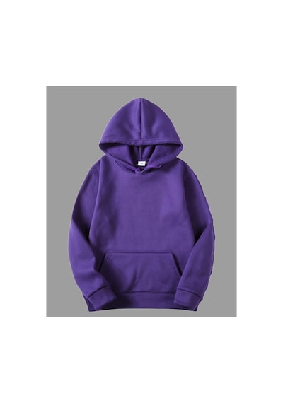 Blackjack Giyim Düz Kapüşonlu Sweatshirt Pamuklu Mor