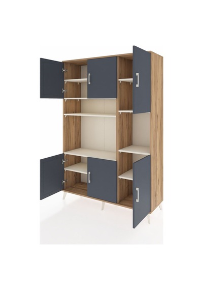 Hyperion Dolap 9 Raflı 6 Kapaklı 132x44x195 Çam-antrasit/aytaşı Çam