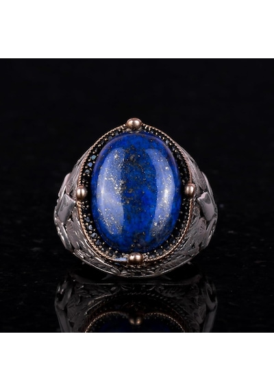 925k Gümüş El Yapımı Erkek Yüzüğü - Çeşitli Doğal Taşlarla Mevcuttur Lapis Lazuli Gümüş