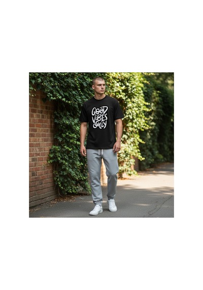 Urbantrendstore Unisex Good Vibes Only Oversize Fit Rahat Geniş Salaş T-shirt Günlük Tişört Siyah