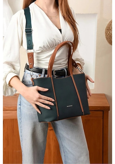 Just Polo Kadın Günlük Kullanıma Uygun Büyük Boy Ayarlanabilir Askılı Lüks El & Omuz Çantası Shoulder Bag Yeşil