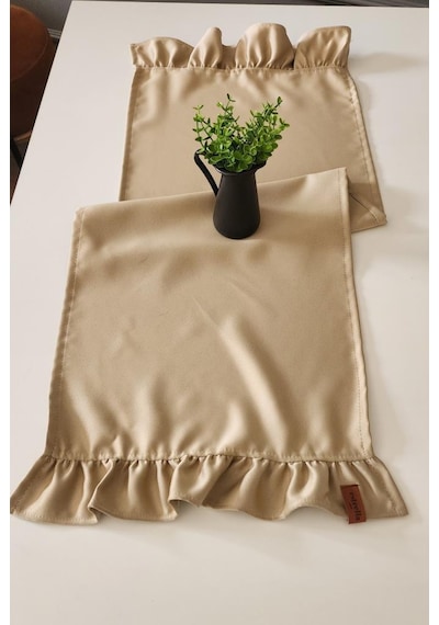 Cemre Saten 2-kenar Fırfırlı Vintage Runner Örtü Bej 40x110