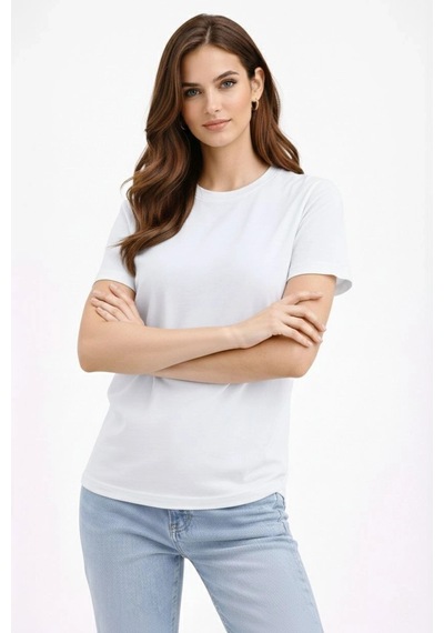 Alfanora Kadın Bisiklet Yaka Tişört Regular Kalıp Basic Pamuklu Günlük Kullanım T-shirt - Beyaz Beyaz