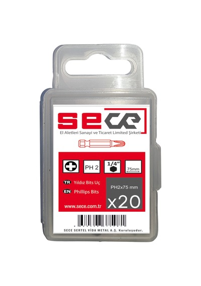 Sece 1/4'' Yıldız Bits Uç Ph2x75 Mm 20 Adet