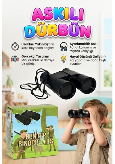 Askılı Kutulu Siyah Oyuncak Çocuk Dürbün