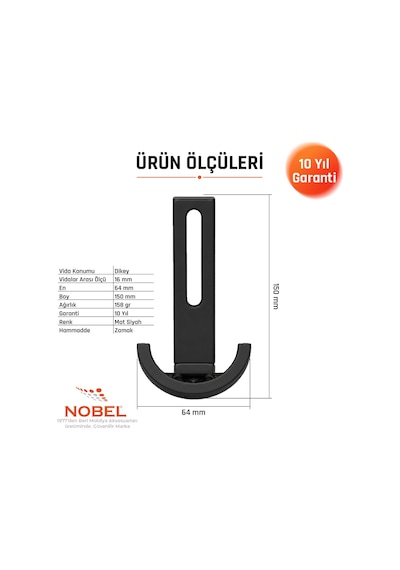 Palmiye Lüks Portmanto Askı, Metal, Vestiyer Askı, 158 Gr, Dolap Askılık, Duvar Askılığı, Mat Siyah Vidalı