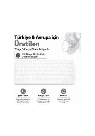Macbook Pro 14.2 İnç M1 M2 M3 M4 M5 A2442 A2992 A2918 Uyumlu Şeffaf Türkçe Q Klavye Koruyucu Silikon Diğer