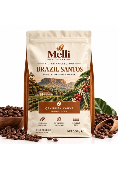 Melli Coffee Brazil Santos Filtre Kahve 500 G Brezilya Single Origin, Dengeli İçim Çekirdek/öğütülmüş Çekirdek Kahve