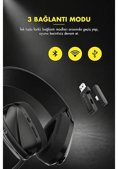 Gameagle Ghost Pro Triple Mode Bluetooth 5.3 Profesyonel Mikrofonlu Kulak Üstü Oyuncu Kulaklığı