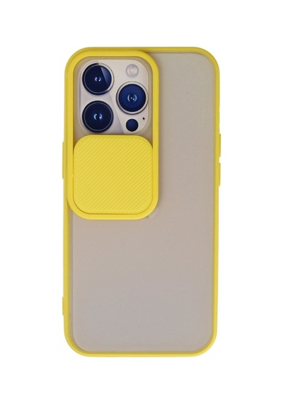 Apple iPhone Uyumlu 13 Pro Kılıf Palm Buzlu Kamera Sürgülü Silikon - Sarı İtdark35486