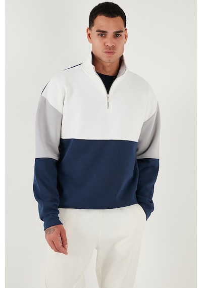 Buratti Renk Bloklu Regular Fit Yarım Fermuarlı Dik Yaka Erkek Sweat 5905719 Indigo