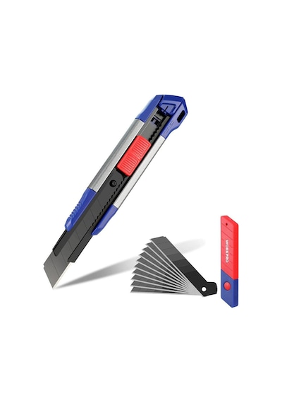 Workpro Wp212022 18mm Ağır Hizmet Alüminyum Kasa Maket Bıçağı + 10 Adet Yedek Bıçak