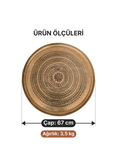 Binbir Trend 67 Cm El İşlemeli Otantik Desenli Kalın Urfa Bakır Tepsi Petek Yıldız Göbekli