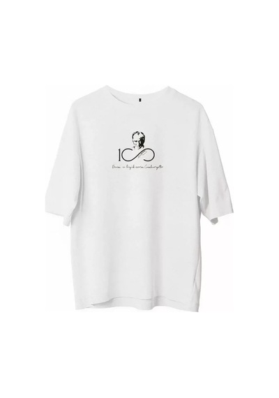 Modi Green Baskılı Unisex Günlük Stil Beyaz Fine Line Minimal Oversize Tişör