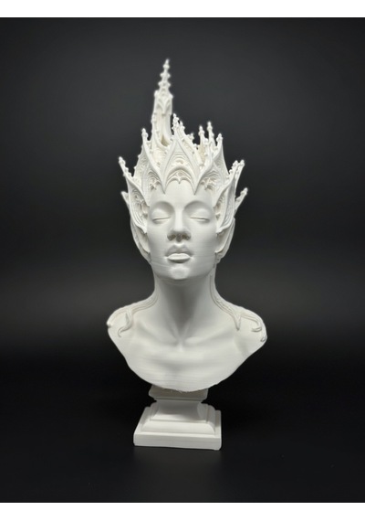 Gotik Kraliçe Büstü - 3d Baskı Fantastik Elf Taçlı Heykel -