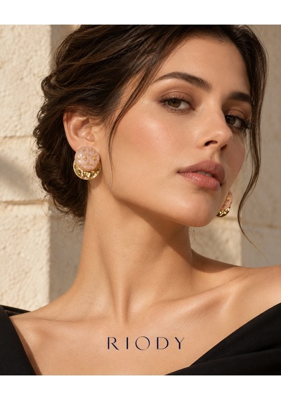 Riody Éclat Rosé Pudra Pembe Oval Altın Renkli Parçacık Ve Dövme Dokulu Metal Detaylı Kadın Küpe Rose Gold - Beyaz