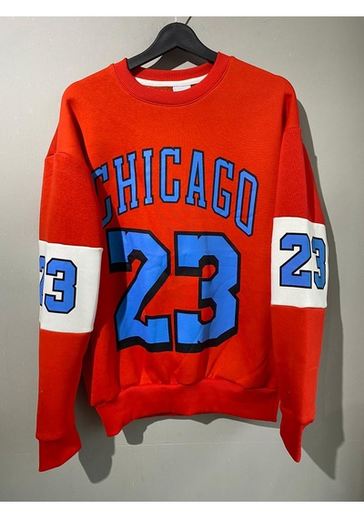 Erkek Kırmızı Unısex Oversize Chicago 23 Baskılı Polarlı Sweat Kırmızı