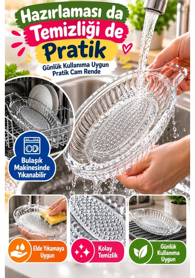 Cam Rende Bebek Meyve Püresi Rendesi Cam Elma Sebze Rendesi Manuel Pratik Mutfak Rendesi 20 Cm Tekli Şeffaf