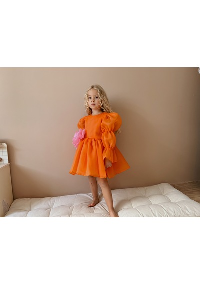 Linola Baby Kids Rose Oranj Şifon Kız Çocuk Parti Elbisesi Turuncu