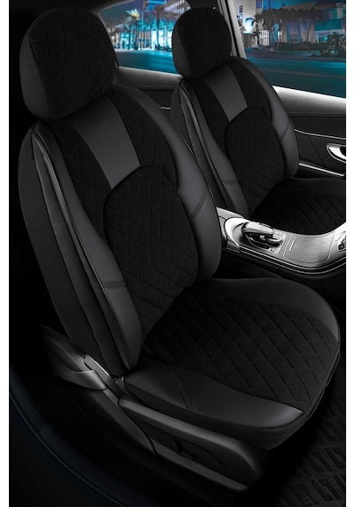Fiat Linea Dynamic Uyumlu Lüx Yarı Deri Oto Koltuk Kılıfı Ön Arka Takım Chester Siyah