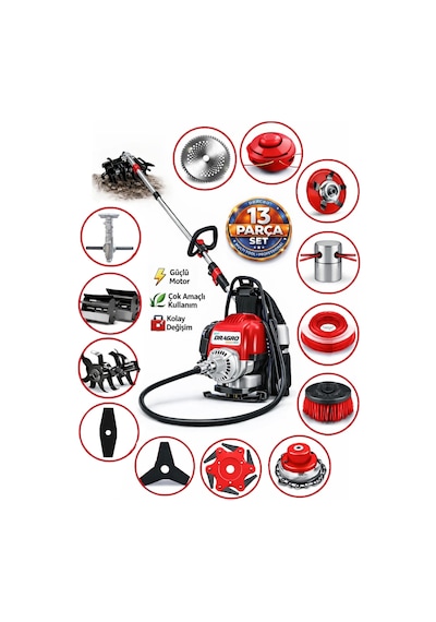Dragro German Drg-13 + Sırt Tipi Benzinli Ot Çalı Çim Biçme Tırpanı + Full Set Hediyeli K