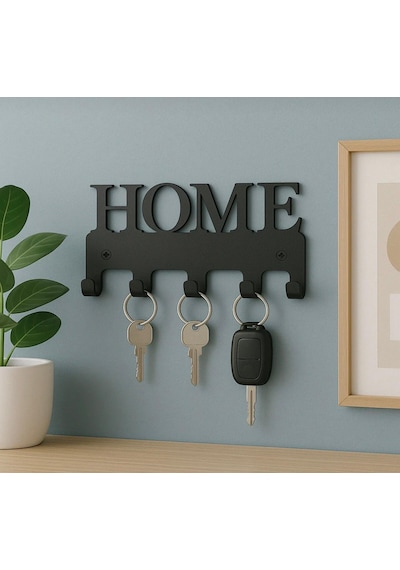 Lunoart Home Yazılı Metal Anahtarlık Askısı Duvar Tipi Anahtar Organizer Siyah