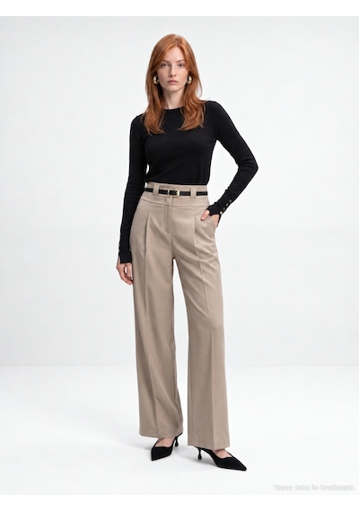 Dilvin 72803 Kemerli Pileli Pantolon-vizon