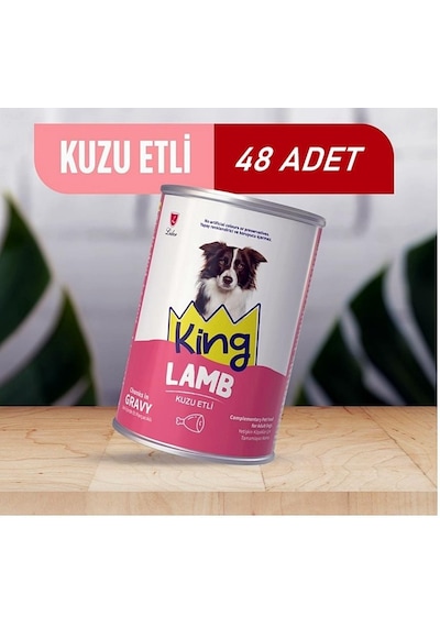 King Sos İçerisinde Et Parçacıklı Kuzu Etli Köpek Konservesi 400 Gr 48 Adet