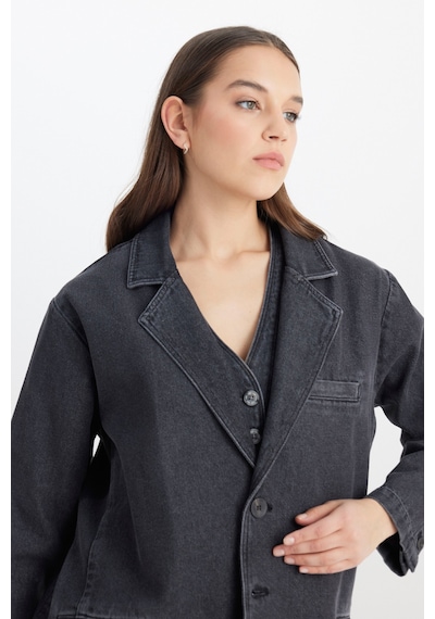 Oversize Bol Kesim Pamuk Antrasit Jean Kot Ceket L241652003 Antrasit