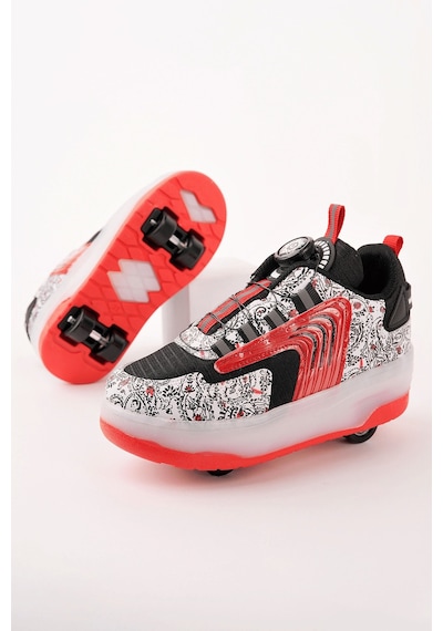 Muggo Flow Çocuk Işıklı Patenli Tekerlekli Sneaker Spor Ayakkabı Siyah - Kırmızı