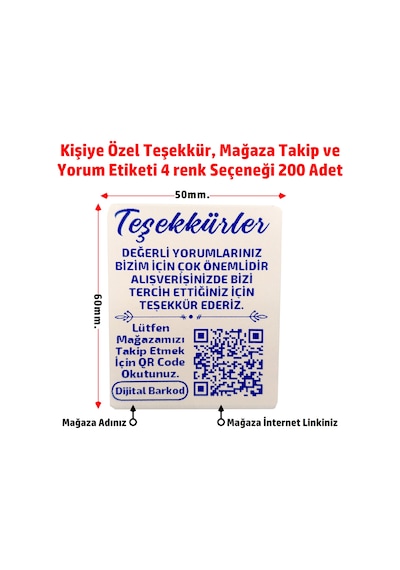 Kişiye Özel Teşekkür Kart Etiketi, Mağaza Takip, Yorum 6x5 200 A