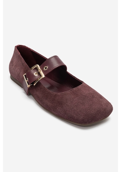 Luvi Shoes Jonas Mürdüm Süet Hakiki Deri Kemerli Kadın Babet Ayakkabı