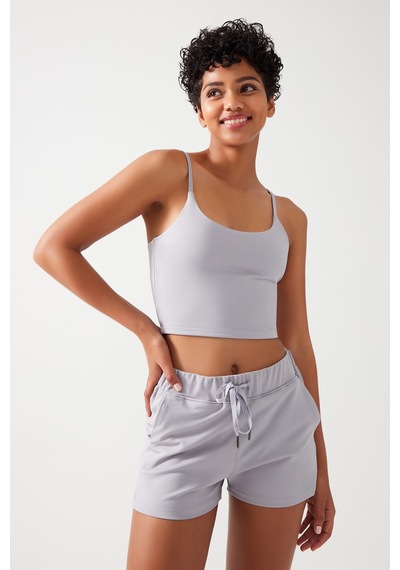 Los Ojos Kadın Gri Cepli Beli Lastikli Basic Fit Spor Şort Shorts Gri