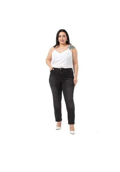 Disentis Büyük Beden Yüksek Bel Dar Paça Siyah Denim Pantolon-siyah Siyah
