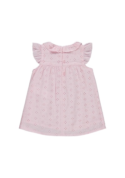 Civil Baby Yaka Ve Kol Fırfırlı Brode 6-18 Ay Elbise - Pembe Açık Pembe