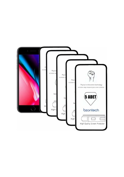 Bzontech Apple Uyumlu iPhone 7 Plus Siyah İle Ekran Koruyucu Tam Kaplayan 5li Set